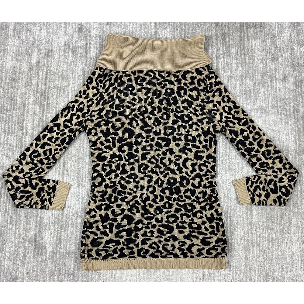 Cotton Emporium Sweater Womens XL Tan Leopard Cowl Neck Animal Print Made in USA